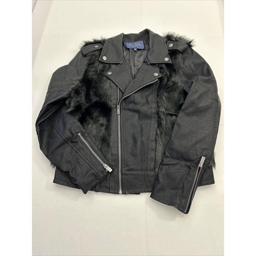 Rachel Roy‎ MILANA FAUX LEATHER FUR Jacket Black Women's Size Large